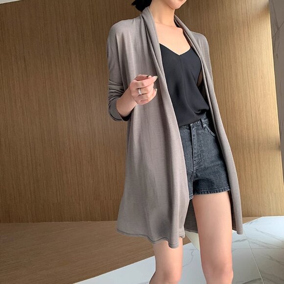 CHICJOC Women The Row-Style Jersey Silk-Cotton Knit Cardigan – Size 36 in moss - Picture 7 of 10